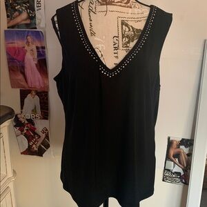 Joseph Ribkoff Black Tank Top with Studded V-Neck